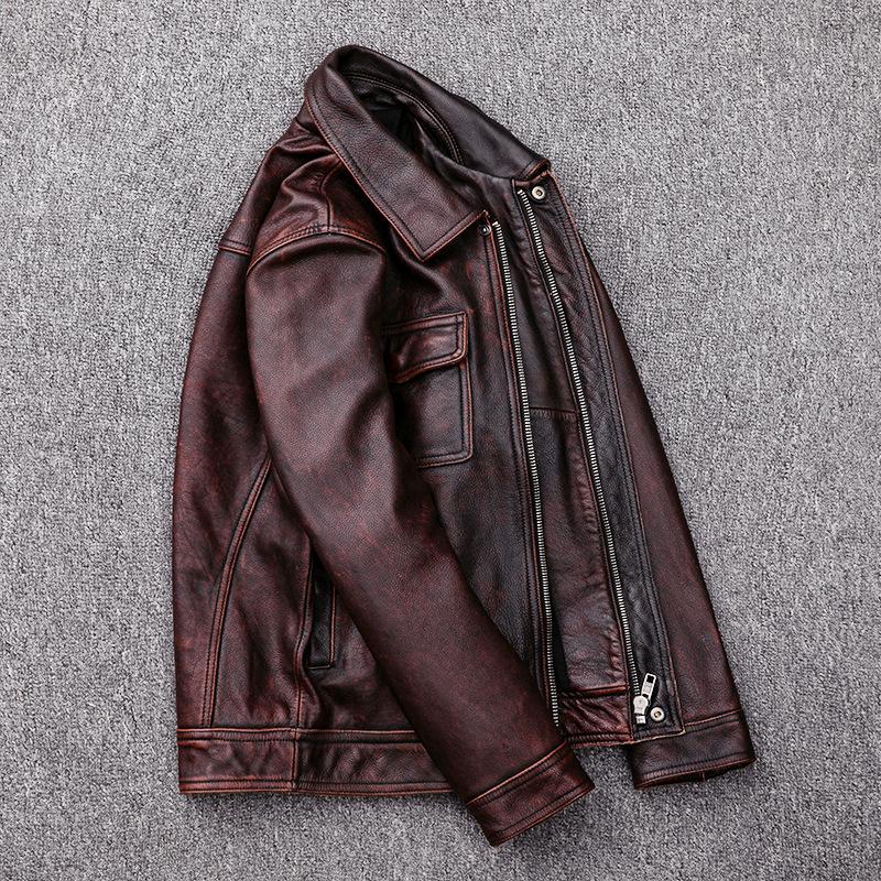 Retro Erstschicht Gelbes Rindsleder Echtleder Herren Motorrad Distressed Lederjacke