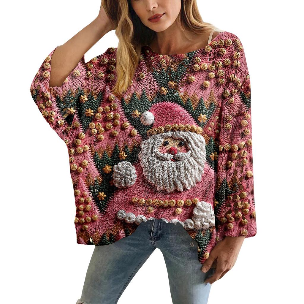 XY-LK01-Pullover hollow blouse 3D printed sweater spring and summer new