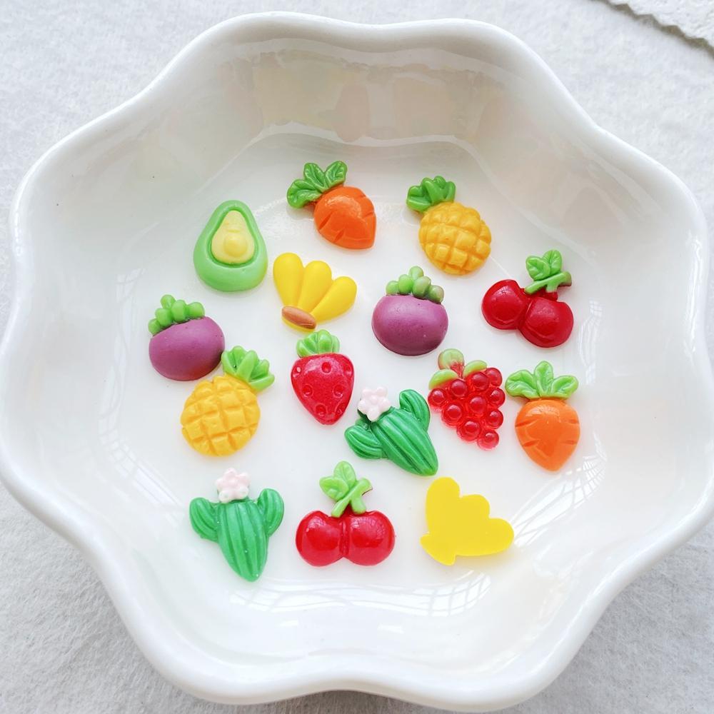 50Pcs Cute Mini Cartoon Cherry, Pineapple, Strawberry Fruits Nail Art Resin Designer Charms DIY Craft For Nail 3D Decorations E
