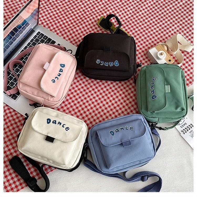 Adorable Simple Nylon Crossbody Bag For Girls In Black Pink Cream Blue Green