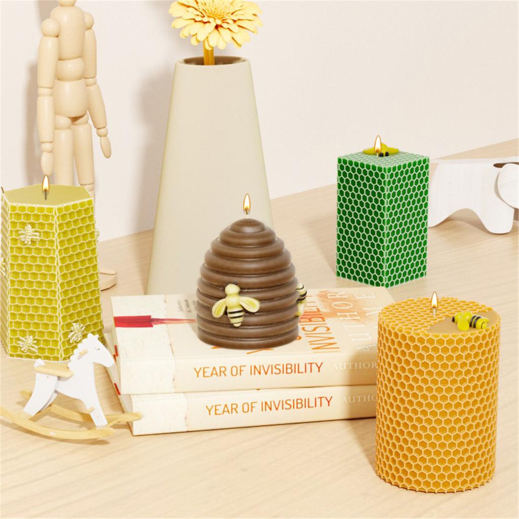 3D Bees Honeycomb Candle Silicone Molds Cake Fondant Mold Hexagon Beehives Resin Plaster Molds Handmade Soap Mould Decor