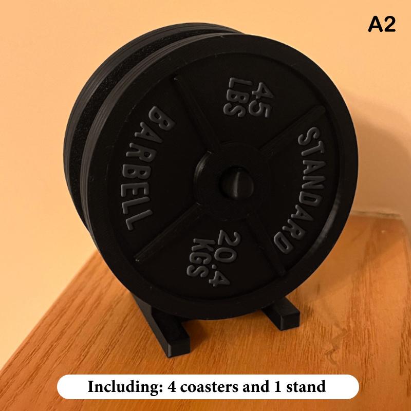 

Weight Plate Coaster Set Holder Drink Coaster With Four Black Coasters For Hot Cold Drink For Bar Home Kitchens, Fitness Gyms A2