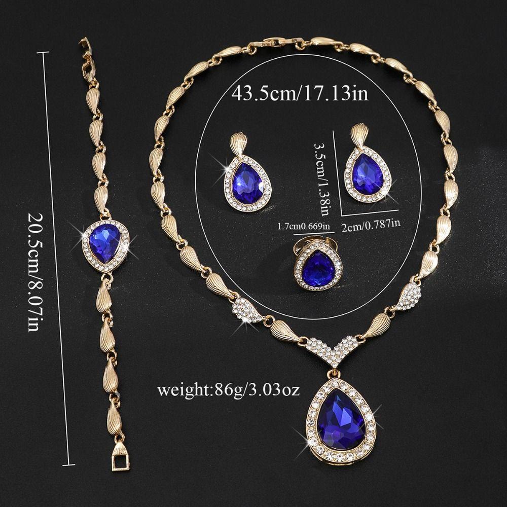Water Drop Pendant Rhinestone Inlaid Jewelry Set Bracelet Ring Women Jewelry Set  Bridal