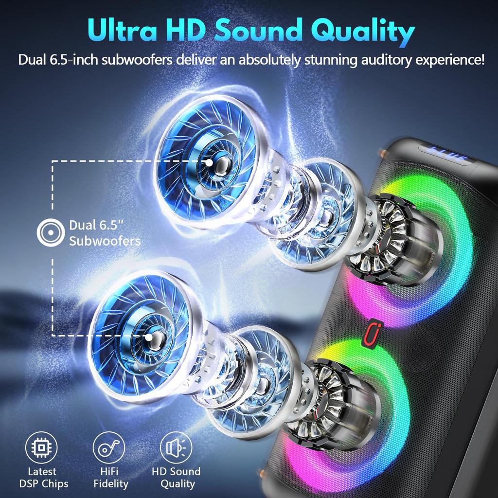 2 Kablosuz Mikrofonlu Karaoke Makinesi, Ev Partisi Dış Mekanlar İçin Taşınabilir Bluetooth 5.3 Karaoke Hoparlörü, Yankı Ayarlı Yetişkinler İçin PA Sistemi