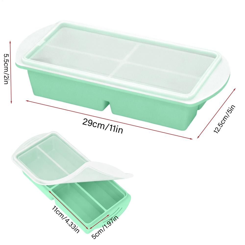 2pcs 4Grid Silicone Freezer Mold With Lid Refrigerated Food Storage Box Food Box Ice Tray Mold Ice Box Fresh-keeping Box