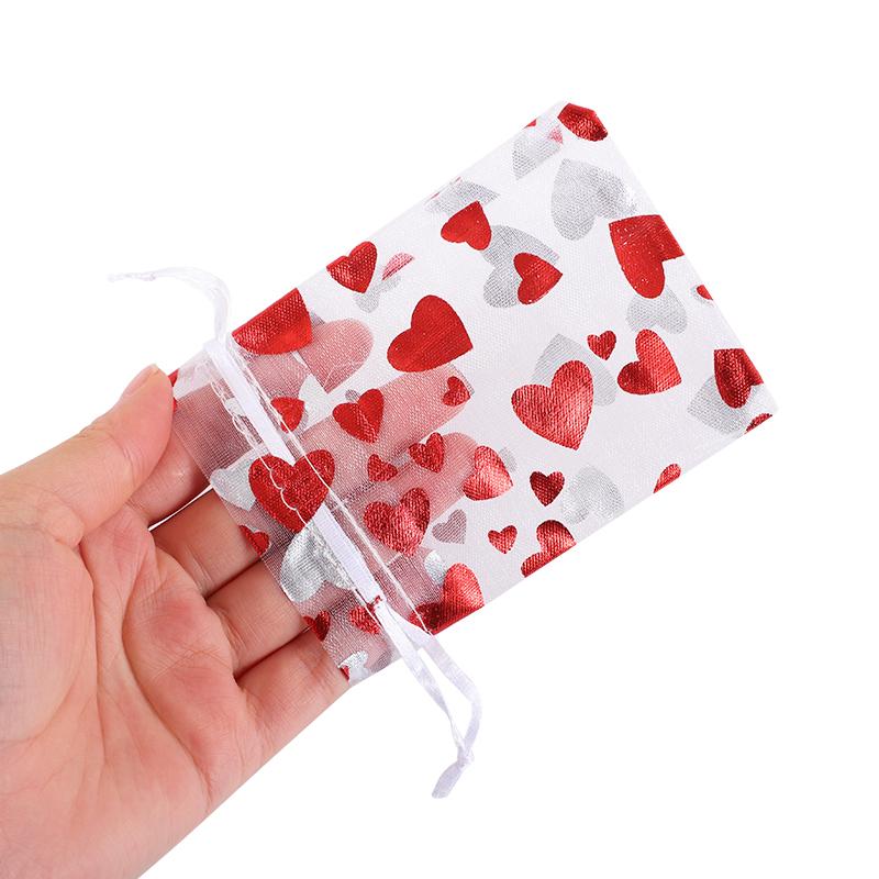 50 Stück Rote Liebesherz Organzabeutel Hochzeit Valentinstag Geschenk Süßigkeiten Kordelzugbeutel Schmuck-Ausstellungstaschen Geburtstagsparty Dekoration