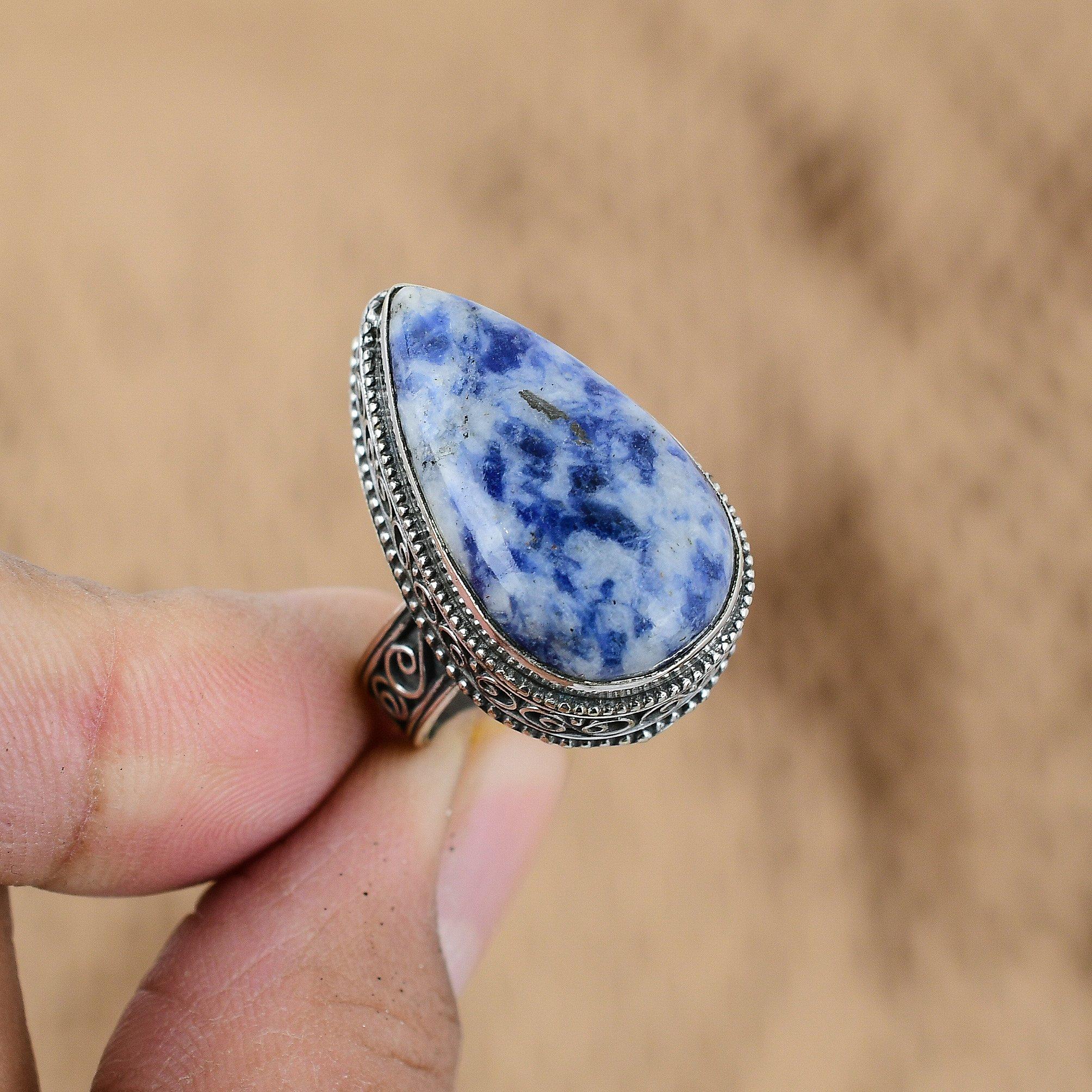 

Birthday Gift For Her Natural Sodalite Promise Vintage Ring Size 7 925 Silver No