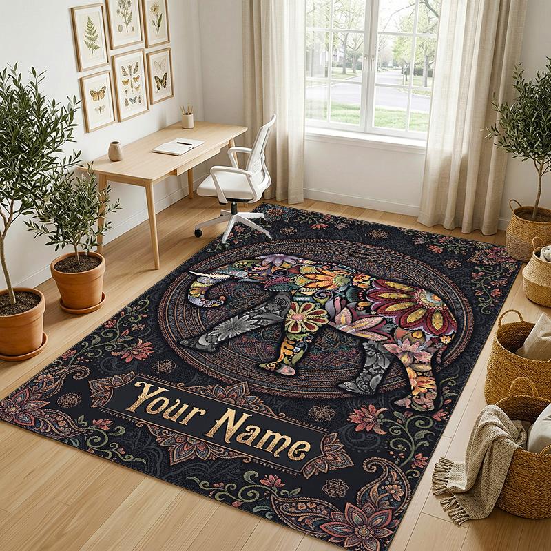 Elegant Deer Nature Theme Soft Crystal Velvet Rug Custom Name & Text Print Non Slip Floor Rug for Bedroom Living Room