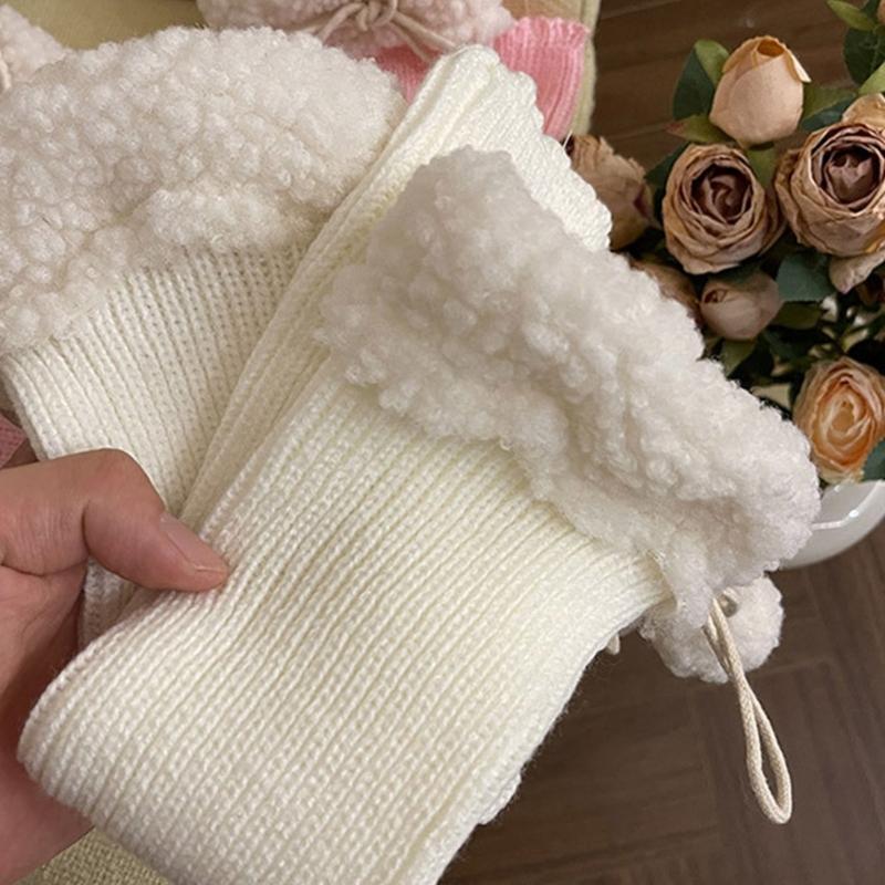 Lolitas Leg Warmers for Women Girls White Ball Knitted Leg Sleeves Winter Warm Ankle Heap Socks JK Uniform Foot Cover