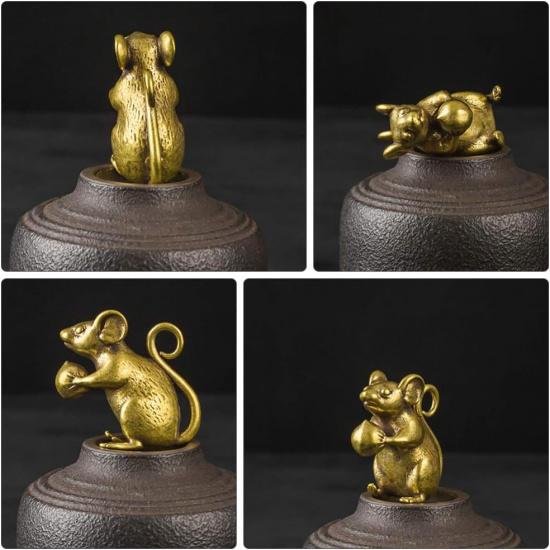 Brass Figurine Copper Lucky Rat Statue Animal Sculpture Collectibles Zodiac Pendant Rich Wealth Amulet Home Decoration