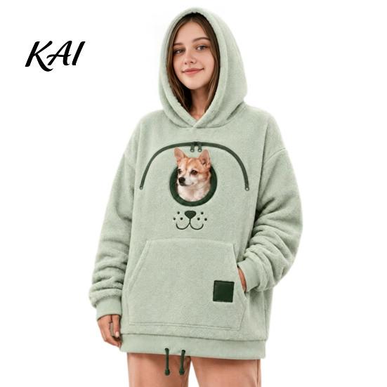 Warm Fleece Pet Holder Cat Hoodie with Pouch, Carrier Sweatshirt for Dog & Cat, Hooded Pullover, Hands Free Pouch Kangaroo Pocket, Drop Shoulder