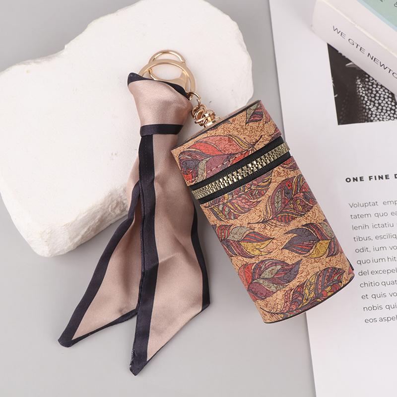 Retro Wood Grain Bucket Coin Purse Fashion Lipstick Bag Mini Storage Bag Earphone Bags Keyring Pendant For Women Girls Gift