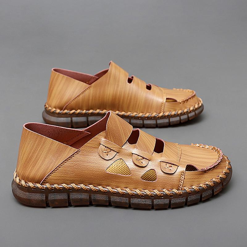 Casual Summer Men Sneakers Fashion Man Sandals Cozy Hollow Out Flats Non-slip Cool Shoes Soft Leather Sandaly Breathable Slip-On