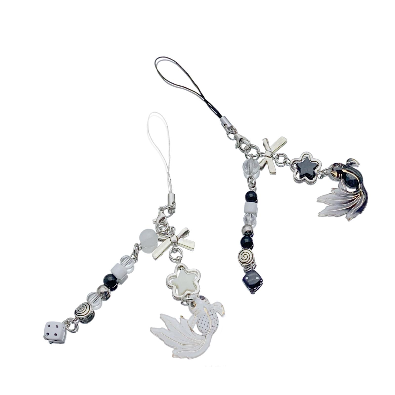 

2 шт. Брелок с бусиной в виде золотой рыбки со звездой и цветком, ручной работы, акриловый кулон для ключей, модный аксессуар для сумок, рюкзаков A