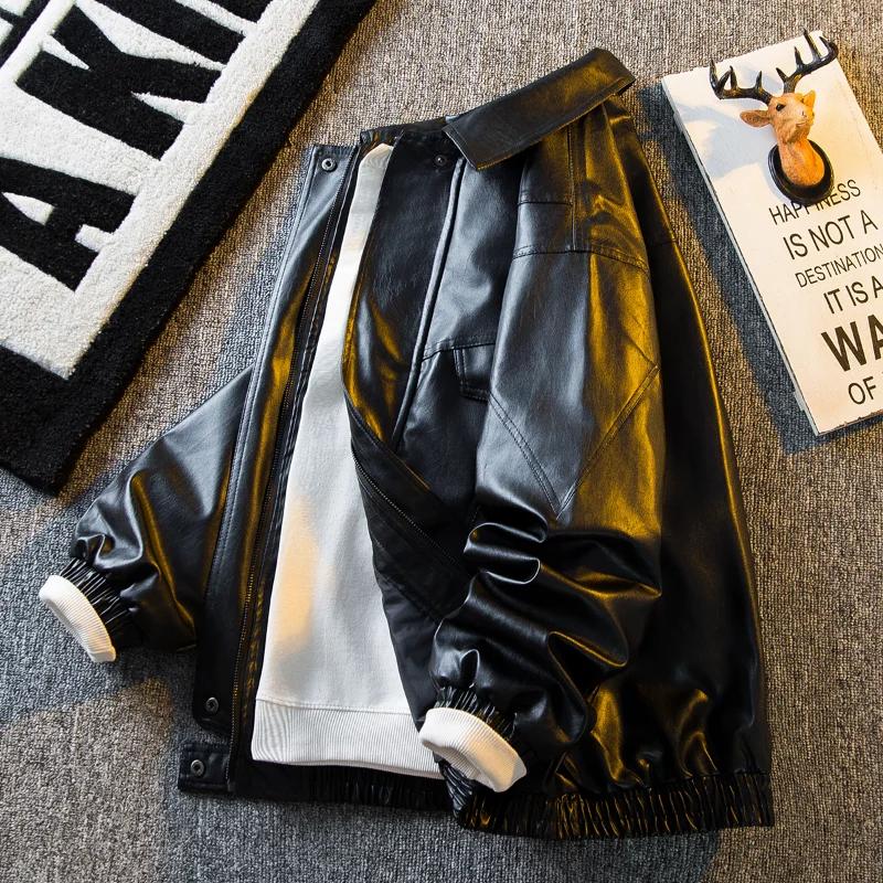 

Men s High Street Korean Loose Jacket Jacket Solid Color Lapel Zipper Casual Top XXXL чорний