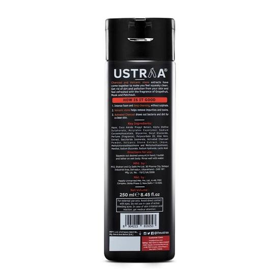 Ustraa Gel de spălat pentru corp - Cărbune activat 250 ml set de 2 - Detoxifiere profundă a pielii cu cărbune activat, hidratare cu Aloe Vera, curățare