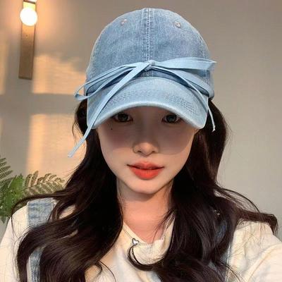 Cowboy Baseball Cap with Bow, Adjustable, Niche Korean Original Design Duckbill Cap, Making the Face Look Smaller
