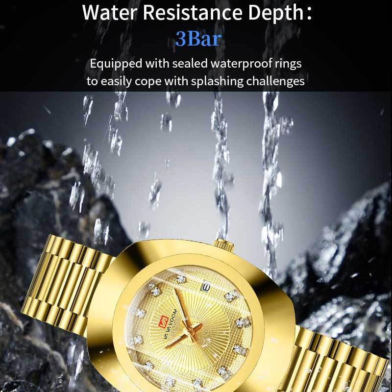 VA VA VOOM Couple Quartz Watch Yellow Gold Diamond Waterproof Steel Belt Watch