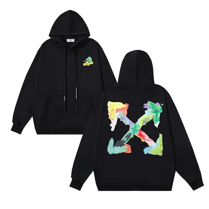 1082 Blanco Roto 2026 Otoño/Invierno Nuevo Color Hoja OW Graffiti Flecha Estampado Sudaderas con Capucha para Hombre y Mujer