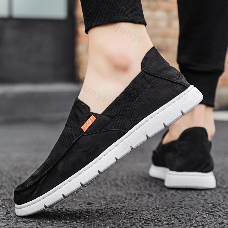 Men's Canvas Shoes Slip-On Autumn Breathable Driving Walking Low Cut Rubber Sole Flat Footwear Casual Comfortable Foot Cover