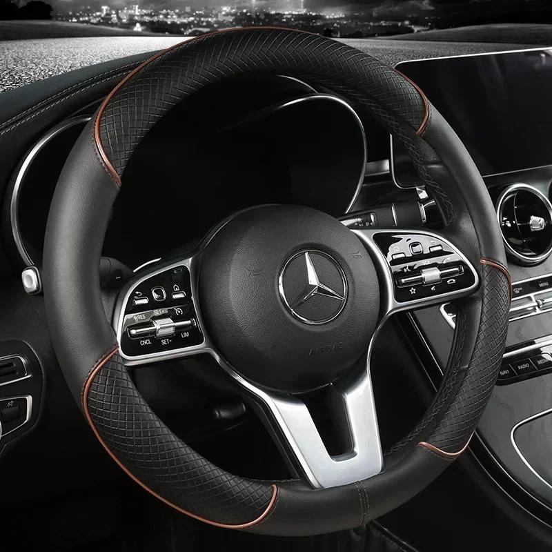 Full Leather Stitching Line Car Steering Wheel Cover, Three-Dimensional Anti Slip, Timple and Fashionable. Suitable for