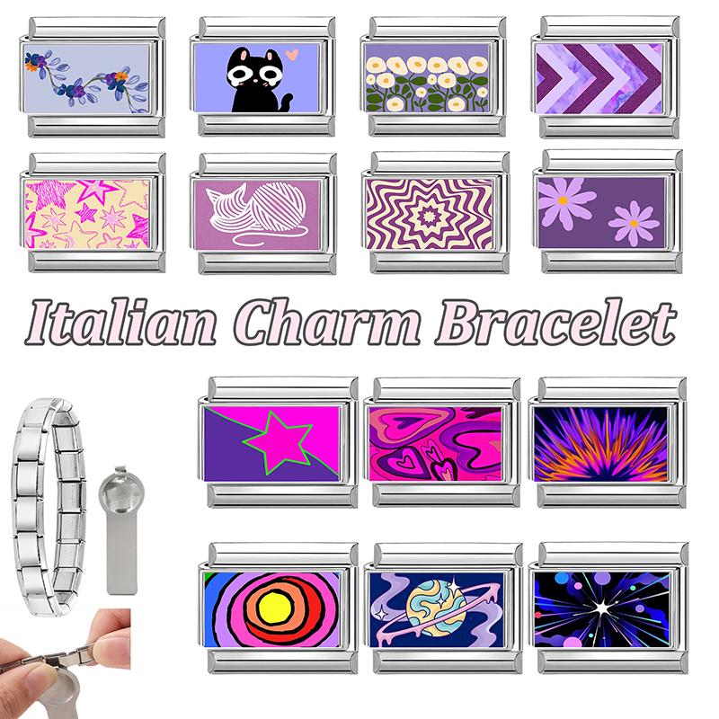 Fashion Purple Red Star Romantic Planet Daisy Cat Bead Fit 9mm Italian Charm Bracelet Stainless Steel Girls' DIY Making Jewelry