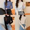 Spring Autumn Winter Knitwear T Shirt For Women With Wood Ears Trim And Half High Neck In Soft Fabric