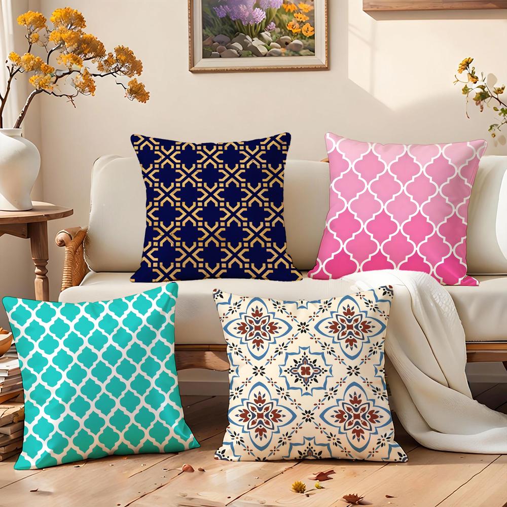 Boho Moroccan Pattern Style Cushion Cover Premium Comfort Reversible Pillow Cove Two In One Design for Any Room Car Interior