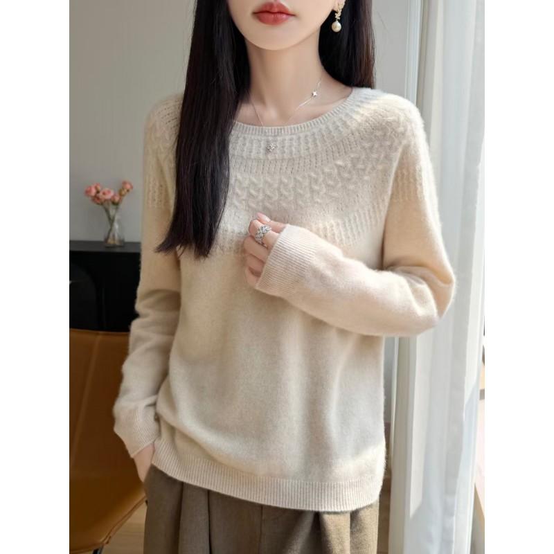 Womens Chunky Knit Sweater With Cable Cutout Detail Round Neck Long Sleeve Loose Fit Winter 2026