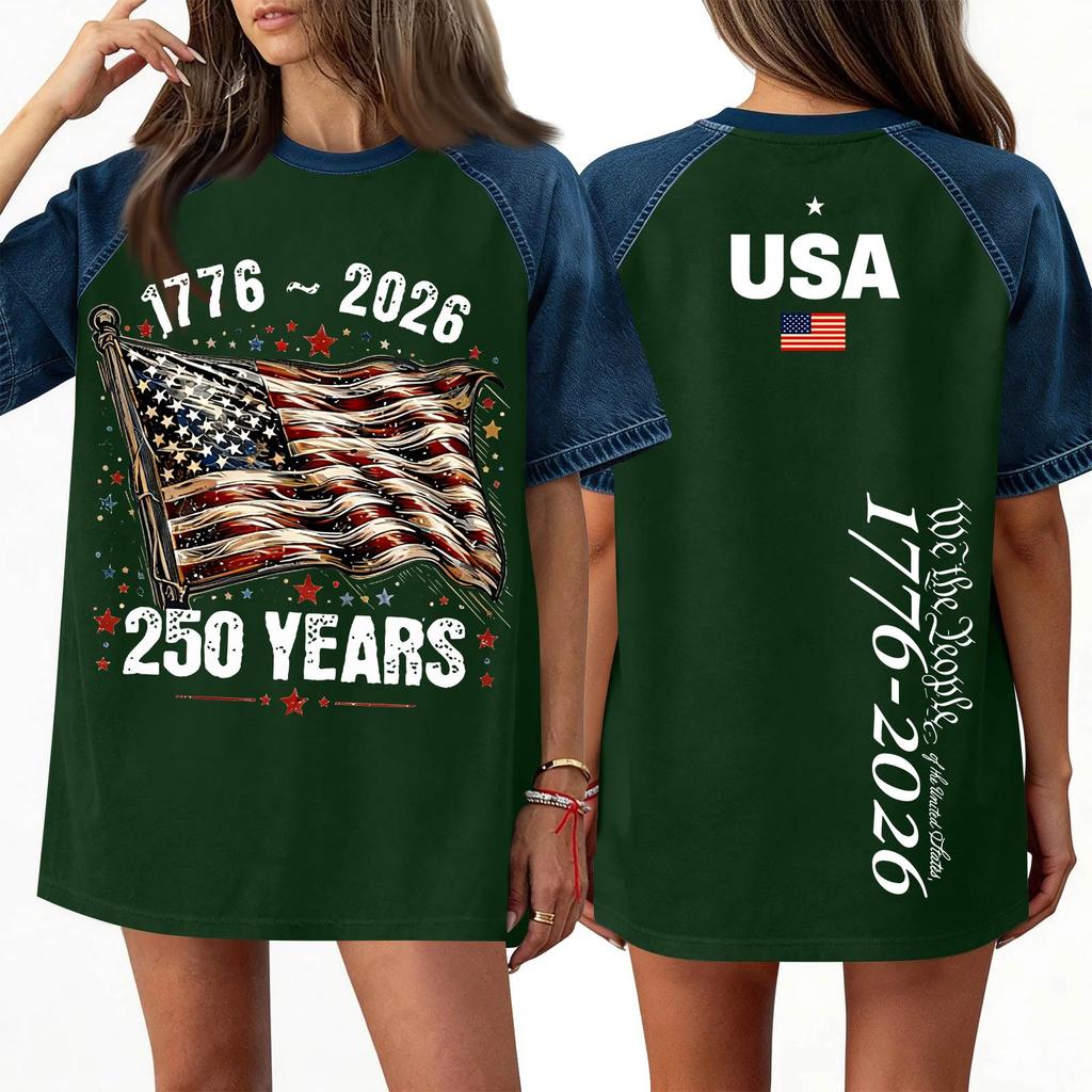 Women's Denim Patchwork Top, Casual Short-sleeved Comfortable T-shirt, Fashionable For Spring And Summer.