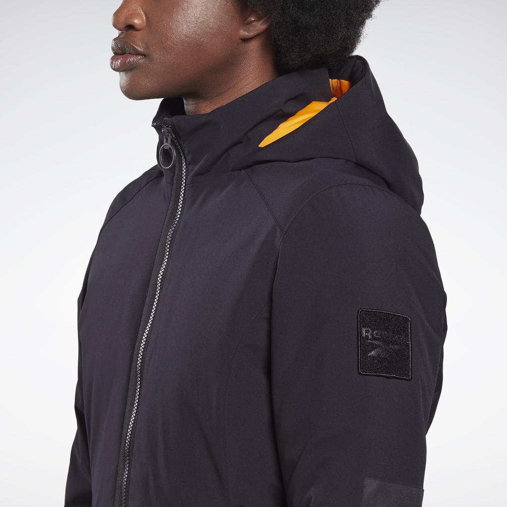 Reebok Solid Color Mid-Length Thick Zipper Hooded Long Sleeve Cotton Jacket Women Jackets FU1693-BLACK