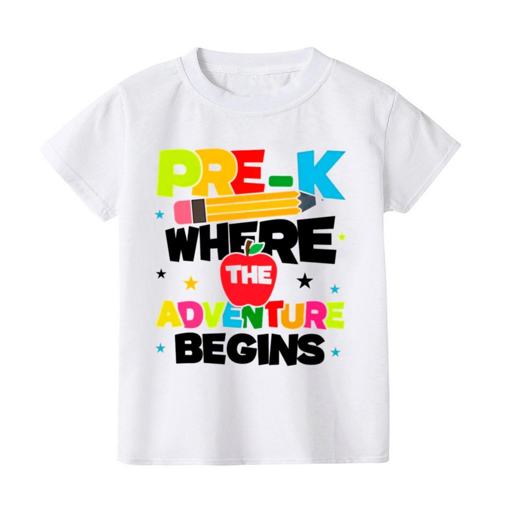 PRE-K WHERE THE ADVENTURE BEGINS Shirts Happy First Day of School Funny Tee Summer Casual Short Sleeved T-shirt