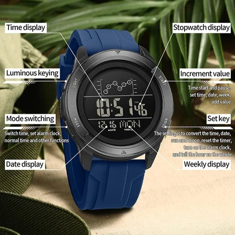 Military Sport Man Watch Silicone Strap LED Digital Display Multifunction Alarm Clock Countdown Waterproof Wristwatch