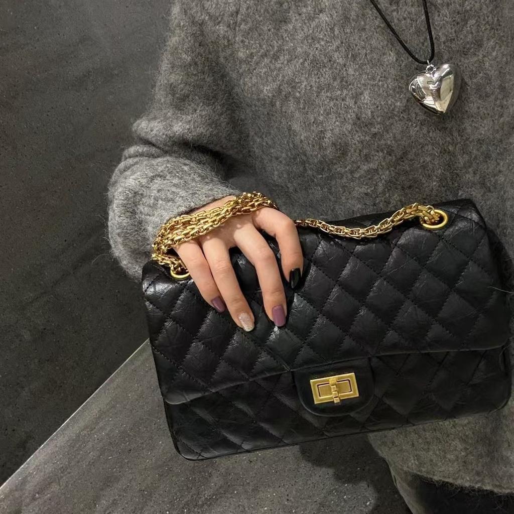 Palm Pattern Rhombus Chain Bag, First Layer Cowhide Shoulder Women's Bag, High-end Leather Messenger Small Square Bag