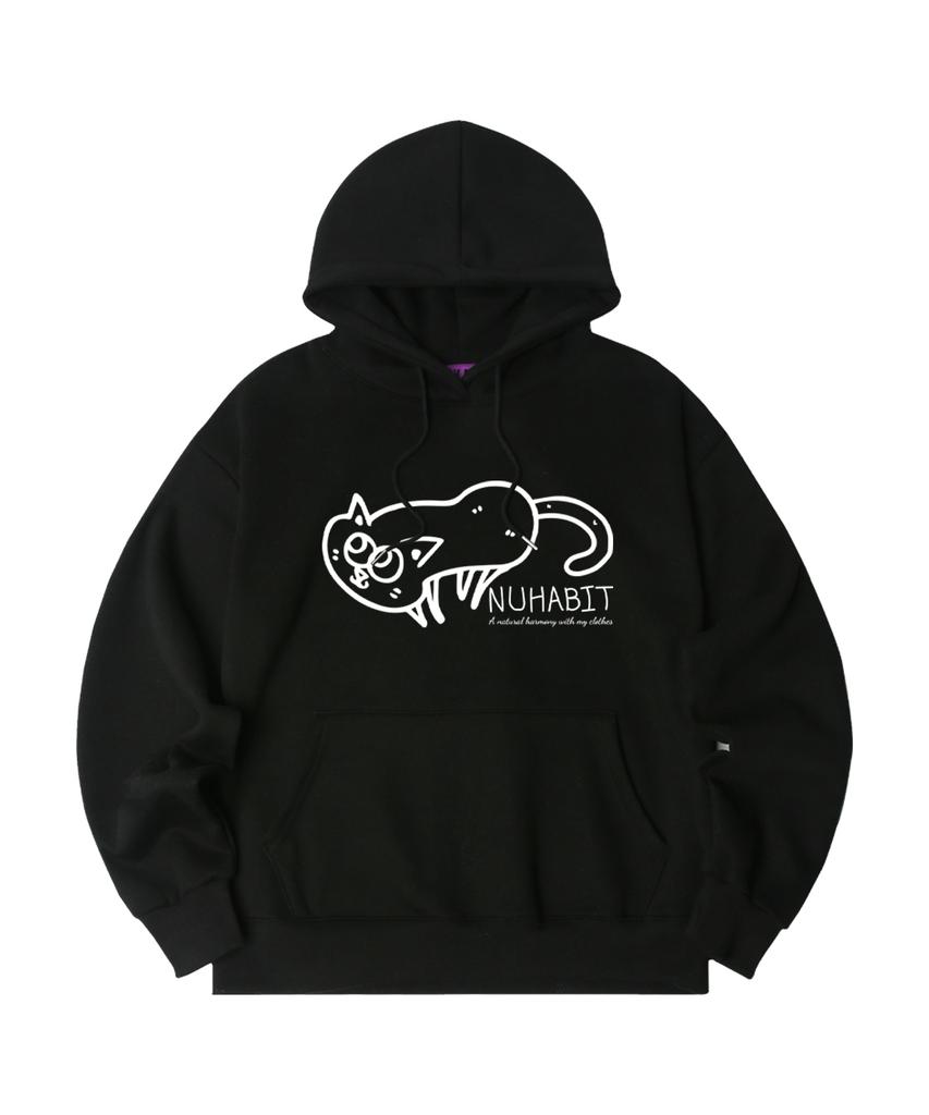 N/H A Trivial Cat Oversized Fleece Hoodie_Black (Soh4-4Nh1193)