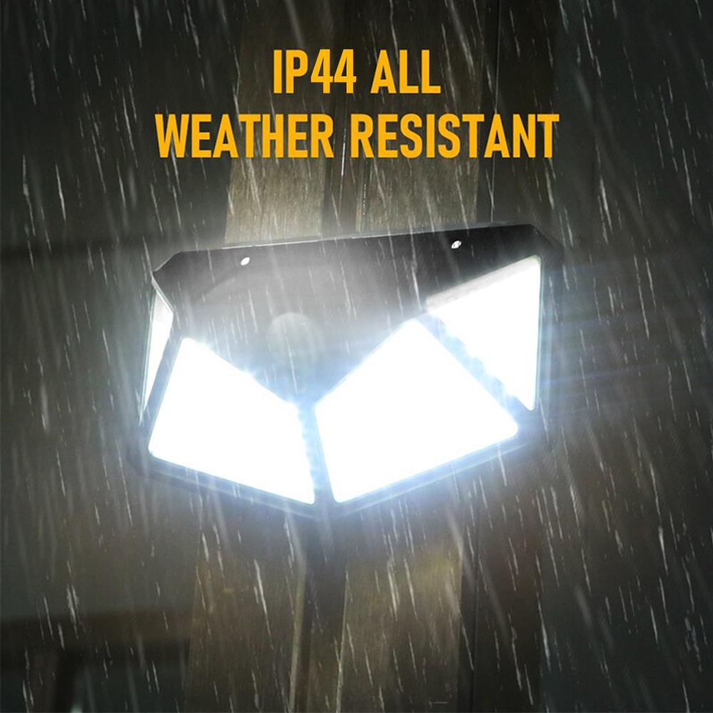 Outdoor LED Solar Lights Motion Sensor Outdoor Wall Lights 100 LED Lights 4 Side Lights for Garden Patio Balcony etc.