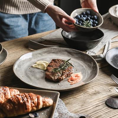 Japanese Irregular Ceramic Plate Rice Bowl Food Tray Retro Gray Tableware Steak Plate Dessert Plate Salad Soup Bowl Tableware