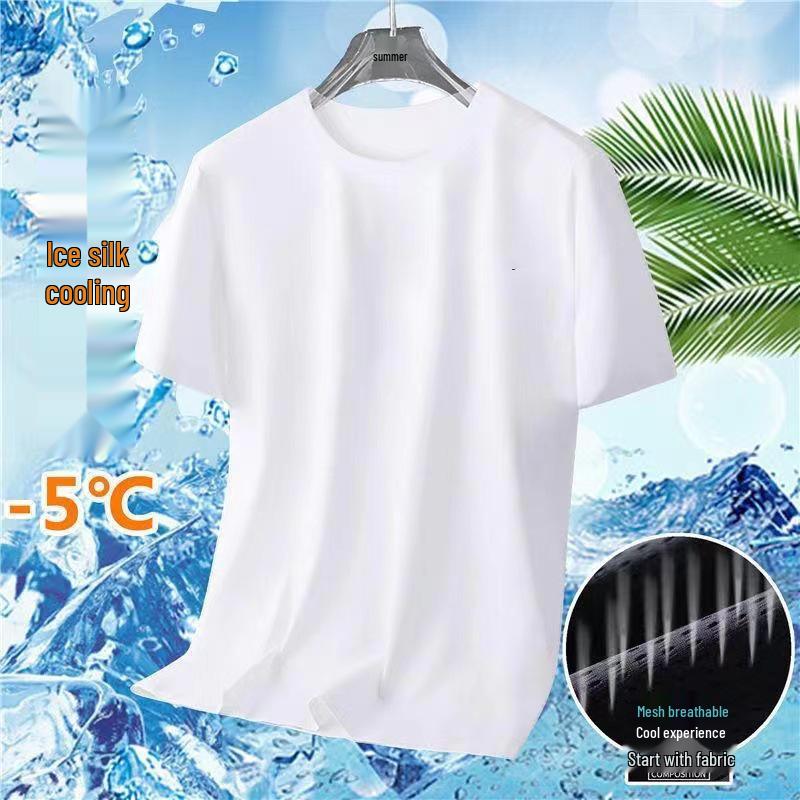 Men's Quick-Dry Loose Fit Mesh T-Shirt, Short Sleeve, Plus Size, Summer Casual Ice Silk
