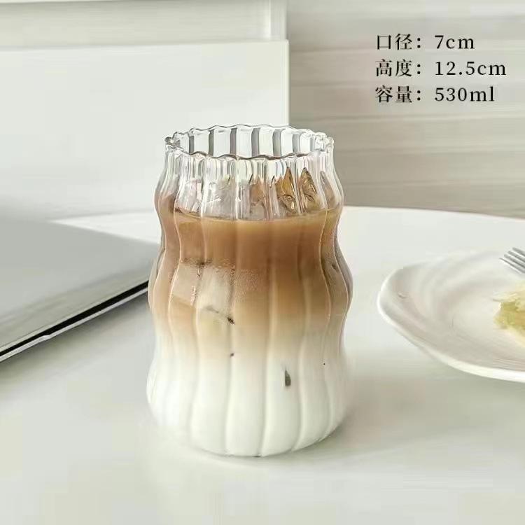 Cloud Cup Wind High Value Coffee Glass Cup Household Threaded Straw Cup High Borosilicate Glass Milk Tea Cup