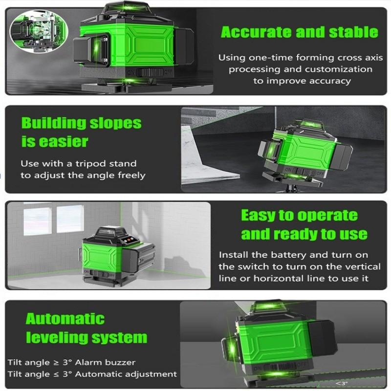Innen-/Außenbereich Professioneller Grünlinien-Laserwasserwaage 8/12/16 Linien Hochpräzise Automatische Selbstnivellierung Messwerkzeuge
