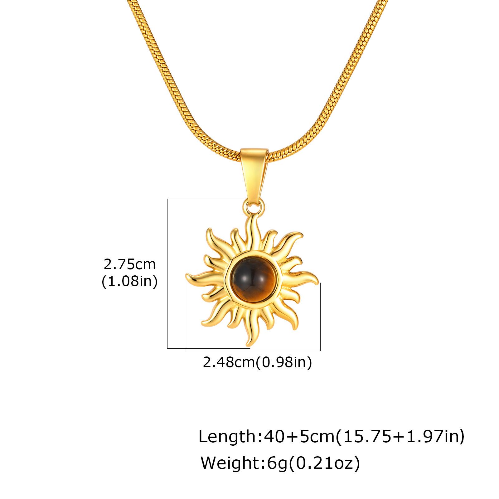 Accessories, Natural Tiger S Eye Sun Pendant Necklace, Stainless Steel Retro Women S Necklace 2285 золотой