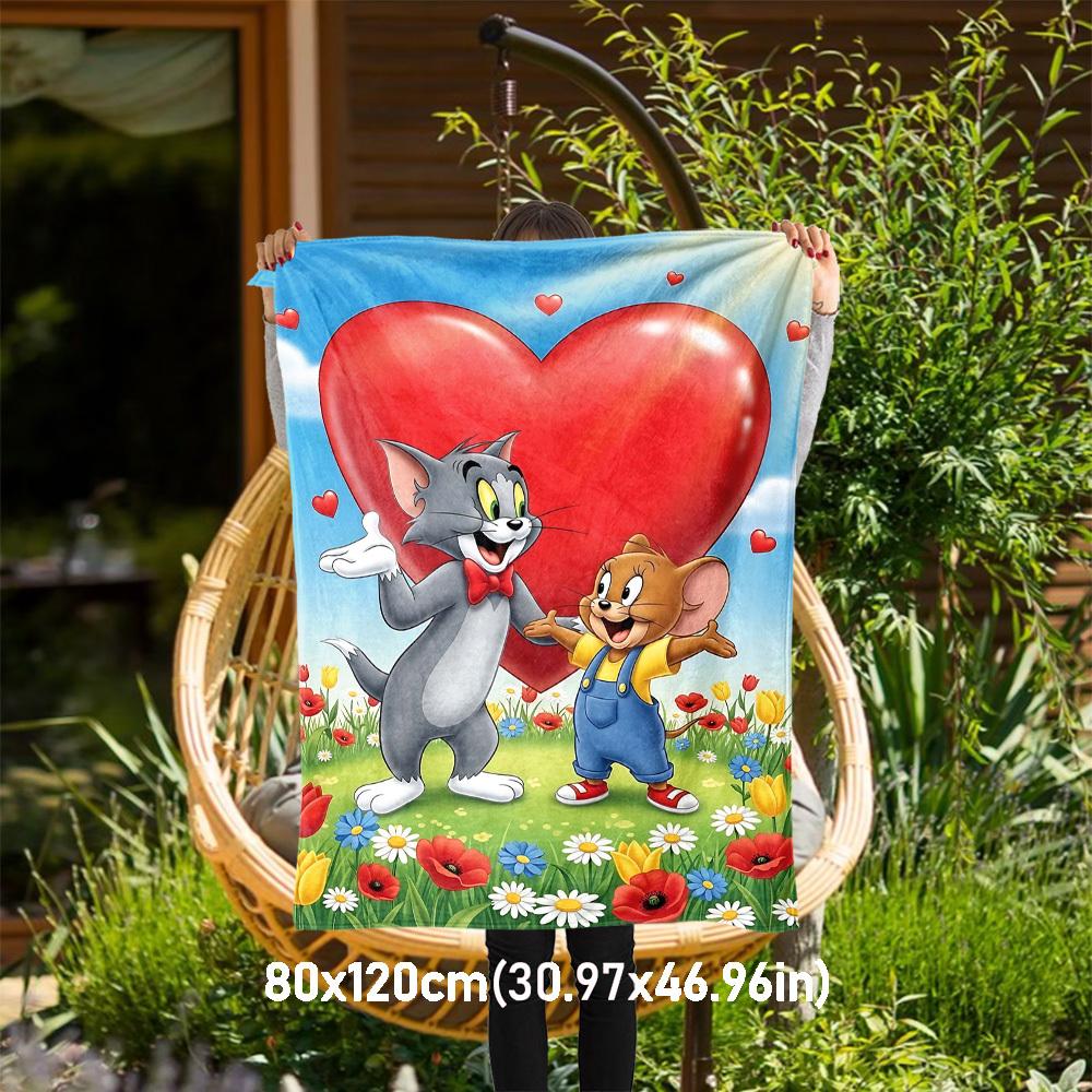 1pc Tom and JerryOutdoor Flannel Blanket Soft Plush Decor for Picnics, camping,Bedroom, Playroom, or Lunch Breakn1125A