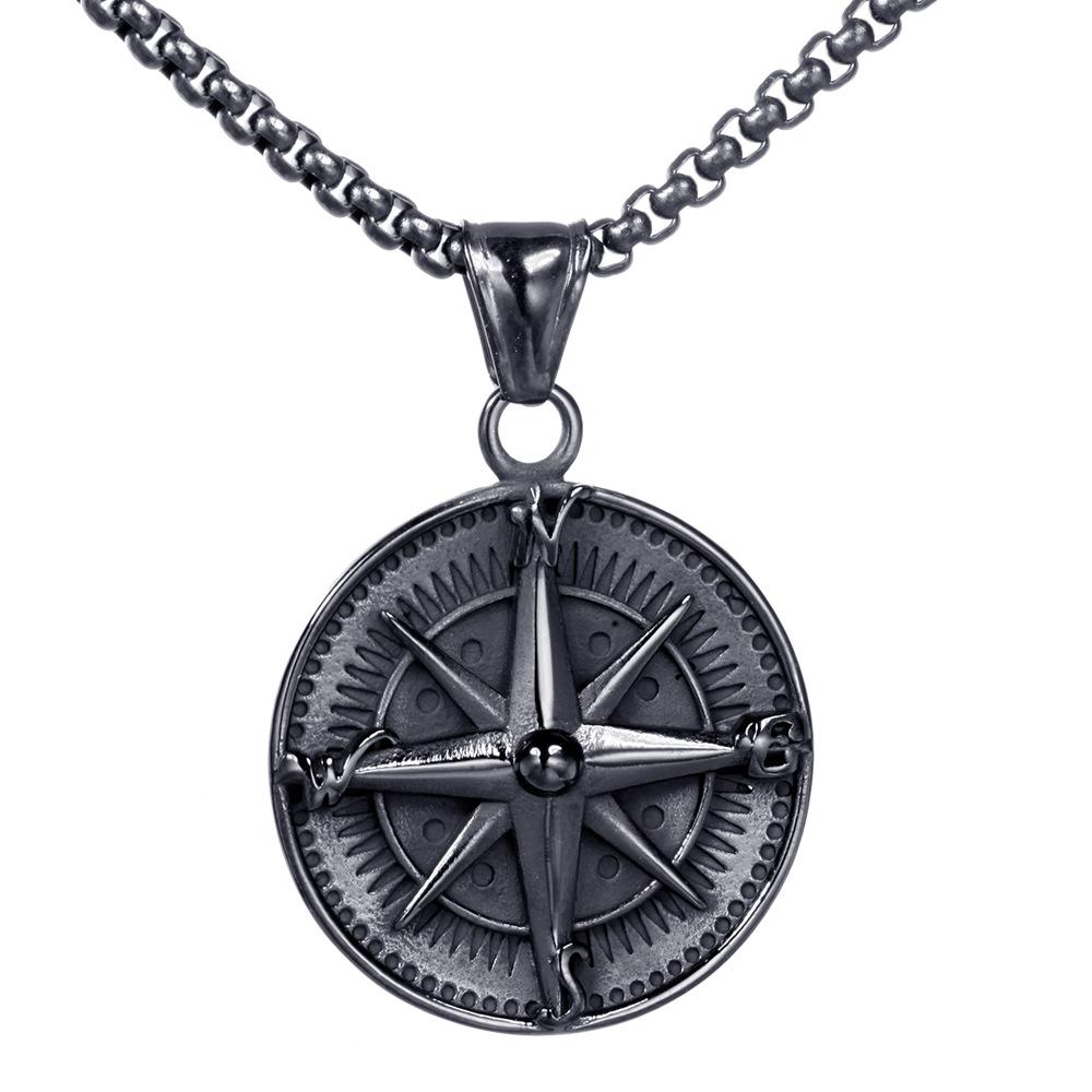 Compass Gold Pendent Stainless Steel Mens Jewelry Necklace 22 чёрный