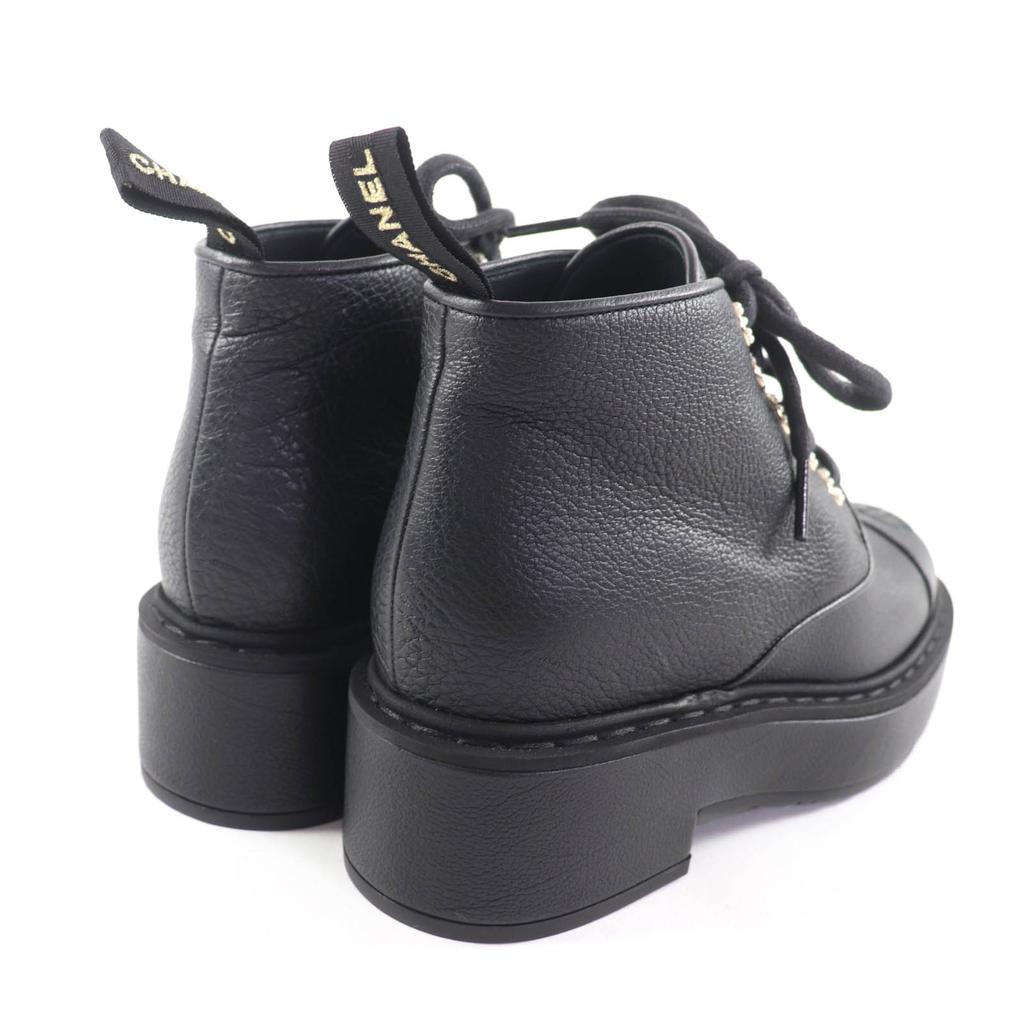 Ausgezeichnete CHANEL Stiefeletten schwarzes Leder Damen 36 20B G36416 Gebraucht