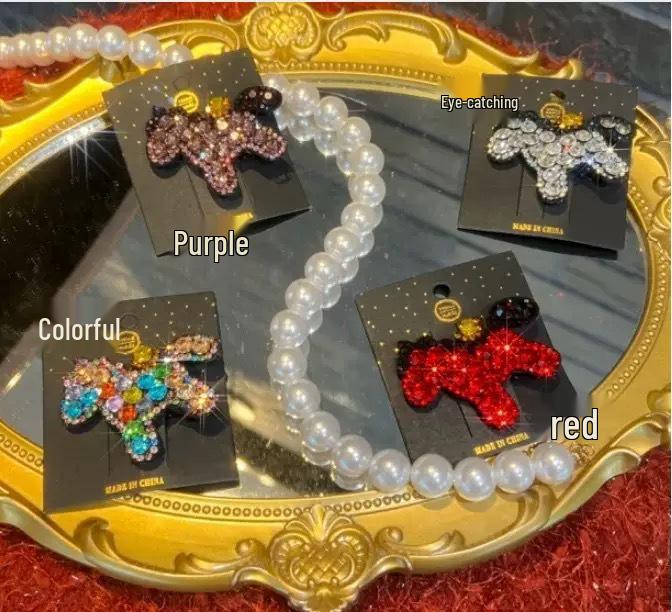 

New Year Luxury Rhinestone Zodiac Hair Clip: Festive, Stylish, and Fashionable Headwear. Red