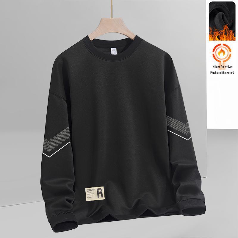 Men's Loose Round Neck Plus Velvet Long Sleeve Pullover for Autumn and Winter