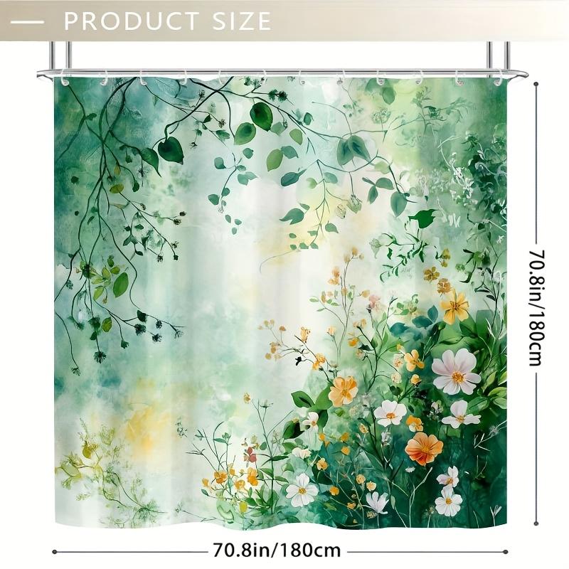 1pc Wildflowers & Green Vines Shower Curtain, Refreshing Nature Beauty,Plastic Hooks Included, Perfect for Modern Bathroom Decor