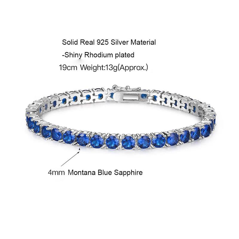 925 Sterling Silver 4mm Tennis Bracelet Sapphire Gemstone Blue Stone Bangle for Women Fine Engagement Wedding Fine Jewelry Gift