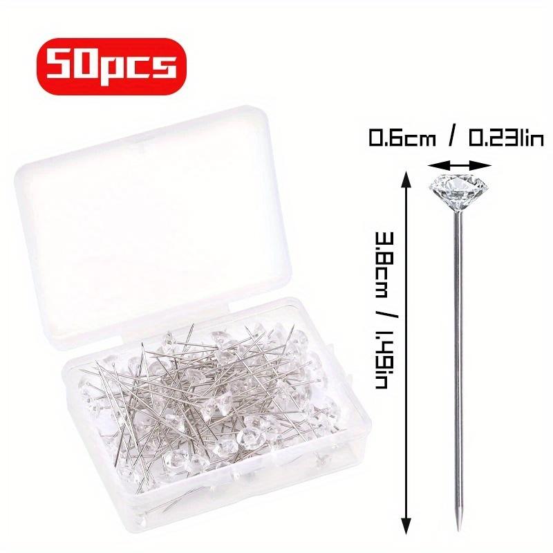50pcs Bouquet Pins Flower Pin Round Diamond Crystal Floral Pins Rhinestone Wedding Corsages Pins Diamond Head Straight Pin