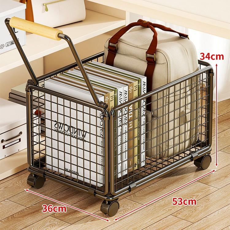 Rolling Book Basket on Wheels, Multi-Functional